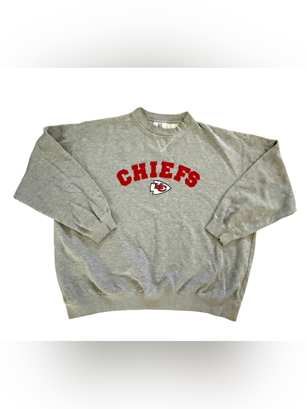 Vintage Kansas City Chiefs NFL Spellout Crewneck Sweatshirt Gray 2XL
